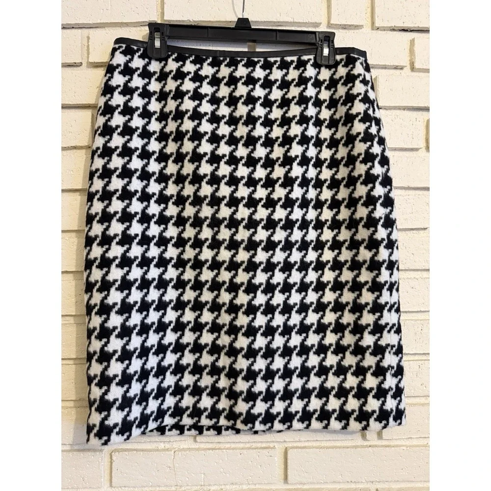 Talbots NEW Houndstooth Black White Wool Blend Pencil Skirt Size 10 NWOT